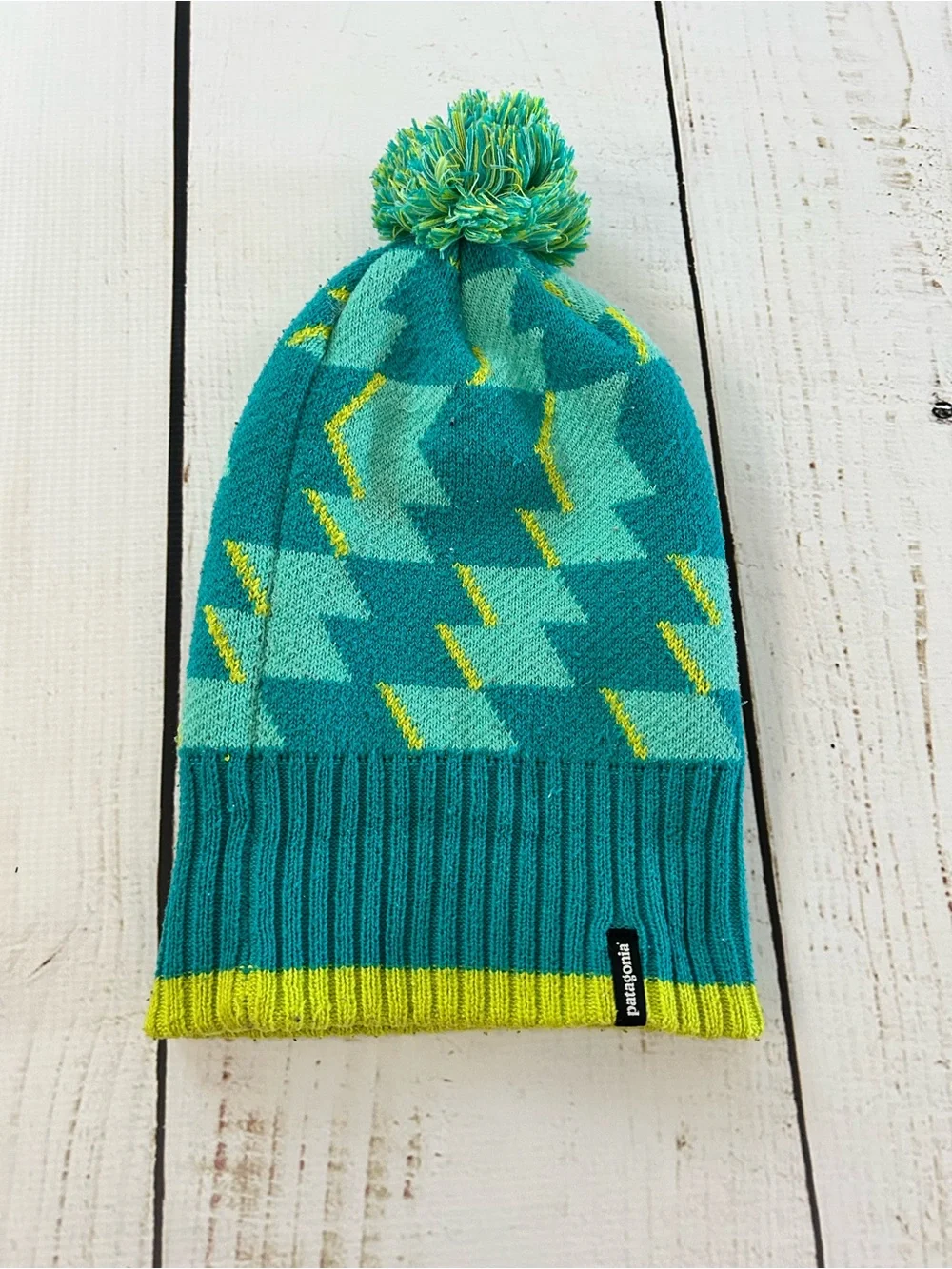 Patagonia Kids Teal & Lime Knit Pom Beanie
